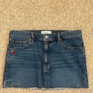 Abercrombie & Fitch Mid Rise Denim Skirt with Cherry Patch